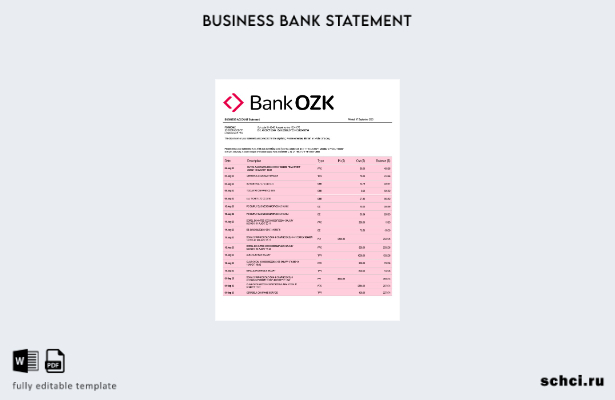 цифровая загрузка выписки со счета фирмы Bank of the Ozarks Шаблон в формате Wor